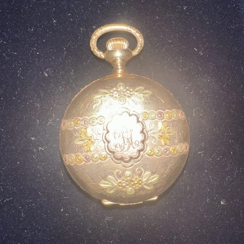 Antique ELGIN Tricolor Gold Hunter Case Pocket Watch 14k Gold BEAUTIFUL