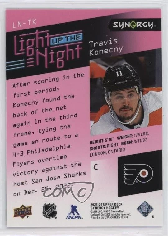 2023-24 Upper Deck Synergy Light Up The Night Pink /699 Travis Konecny #LN-TK - Image 2 of 2