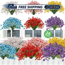 PADONISE 24 Bundles Artificial Silk Flowers UV Resistant for Outdoor Indoor