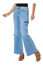 DG2 by Diane Gilman Women's Stretch Denim Wide-Leg Cargo Jean Chambray