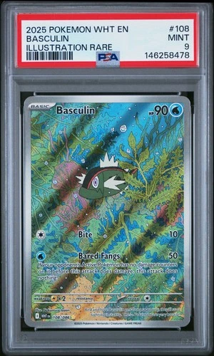 2025 POKEMON WHT EN-WHITE FLARE ILLUSTRATION RARE #108 BASCULIN PSA 9