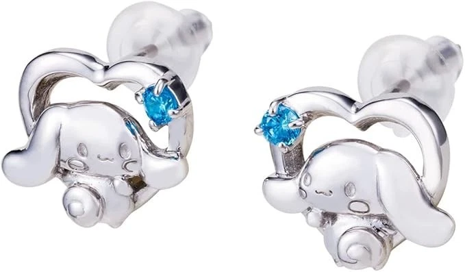 Pendientes Cinnamoroll en plata 925 con circonitas cúbicas azul (SACI-P001RD) Foto 2 de 4