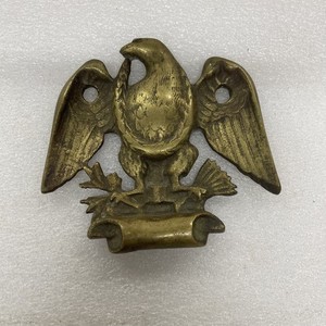 Vintage Gold Metal Brass? Eagle Crest Wall Decor Door Mount VTG American USA