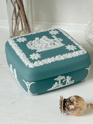 Vintage Wedgwood Jasperware türkis grün Deckel Schmuckschatulle | quadratisch mit