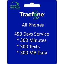 TracFone Service Extension 450 Days 300mins/300texts/300MB Data,All Phones