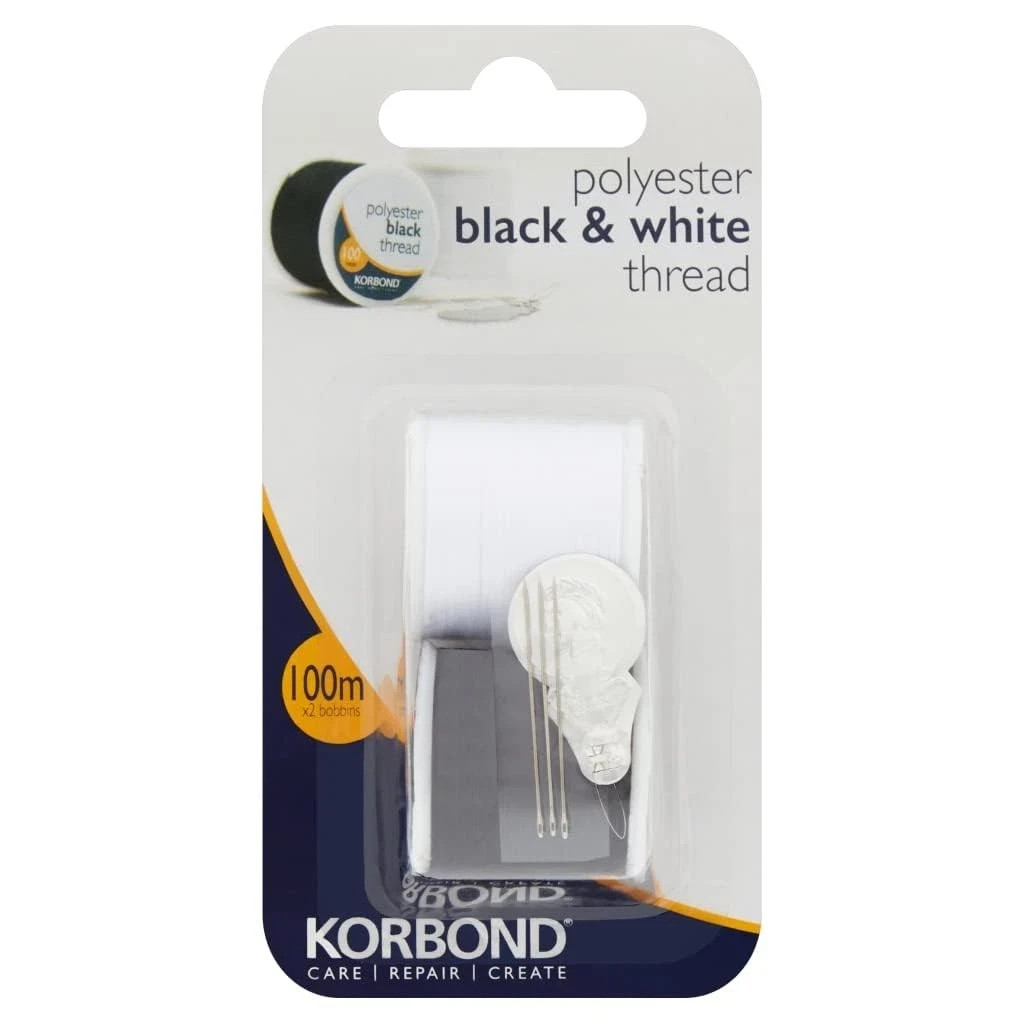 Korbond Twin Pack Black and White Thread - 110790,100m 100m,