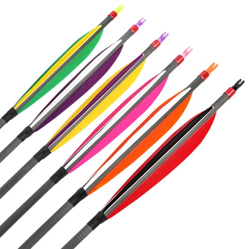 30" Carbon Arrows SP400 ID6.2mm 6" Turkey Feather Bow Hunt Archery Target Shoot - Picture 9 of 9