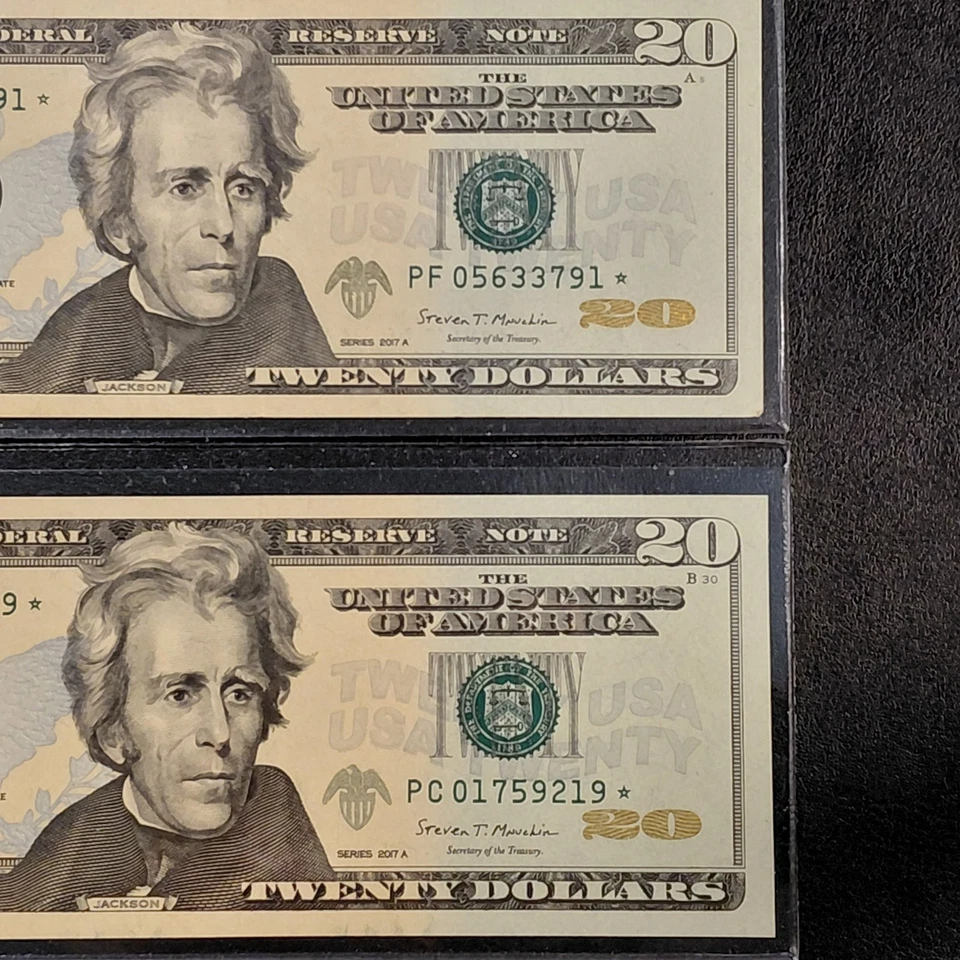 2017 A $20  Two *STAR* Notes.  Fed Res Banknote - Philly & Atlanta (Very Nice) - Image 2 of 4