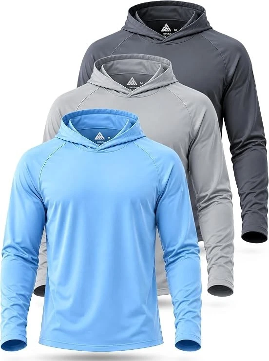3 Unidades de camisetas manga larga con capucha para hombres para ir de pezca image 3