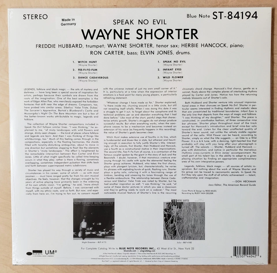 Wayne Shorter Speak No Evil Blue Note Classic Vinyl Series Sealed 180g AAA - Image 2 of 2