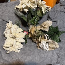 ASHLAND Ivory Poinsettias Deluxe Bush Lot 3 Artificial Flowers Floral Crafts