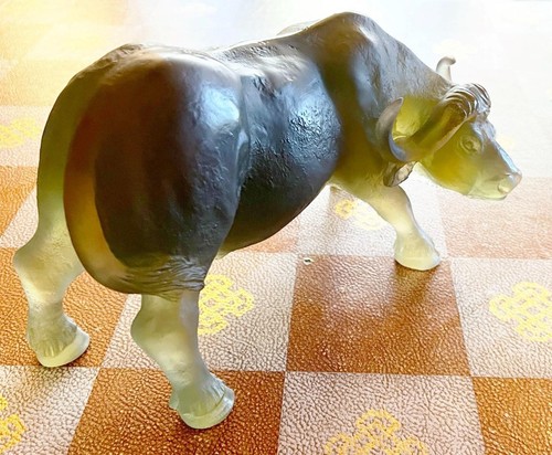 DAUM BUFFLE GM PATE DE VERRE GRÜNTON KRISTALL WASSERBÜFFEL FIGUR 11,5 Zoll - Bild 3 von 8
