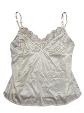 Vintage Satin Lace Trim Camisole Ivory Silky Lingerie Cami Adjustable Straps M