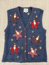 Vtg Susan Bristol  1996  Cotton Blend  Christmas Sweater Vest Santa Stars Medium