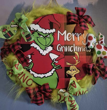 Handmade Artificial Wreath Christmas Grinch G...