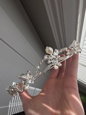 Swarovski Crystal Bridal Tiara Silver Toned With Pearls