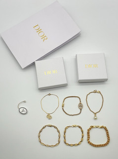 Auth Christian Dior CD Logo/Rhinestones/Pearl Bracelet Set6 W/Box/Bag SK120612