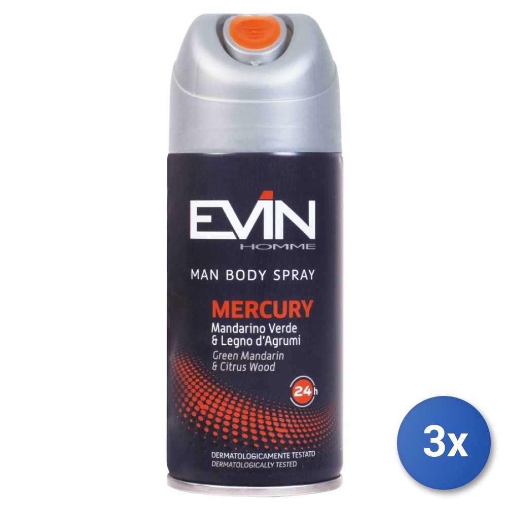 3x Evin Deodorant Spray 150 Ml. Men Mercury