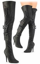 Pleaser Women’s Black Over-The-Knee Faux Leather Pointed Toe Stiletto Boots 7.5