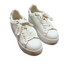 Steve Madden Rockaway Platform Sneakers White Silver Metallic Y2K Womens 6M