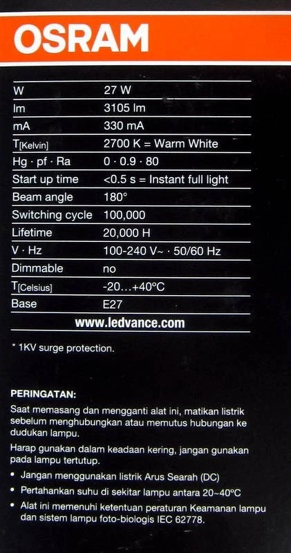 2 x 27W LED Light Globes Bulbs Lamps Warm White 2700K B22 Bayonet 3105Lm - Image 4 of 4