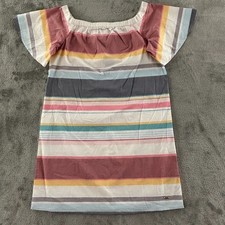 Tommy Hilfiger Off Shoulder Dress Womens S Multicolor Stripe Lightweight Cotton