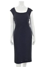 St. John Couture Black Holiday Sheath Dress w/ Beaded Cap Shoulder sz ~14/16