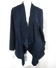 Chico's Drop Down Long Sleeve Blazer Size 1 Solid Blue Faux Suede