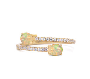 Authentic Lab Created Opal Bypass Ring Moissanite Ring gold plated 925 Silver Ring