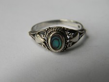 Vintage 925 Sterling Silver Filigree Floral Rope Beaded Oval Abalone Ring Sz 6
