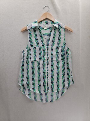 NWT Cooper & Ella Sleeveless Collared Pockets Green, White Blouse Top Size-S