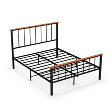 Queen Size Platform Bed Frame Heavy Duty Metal Slat With Headboard and Footboard