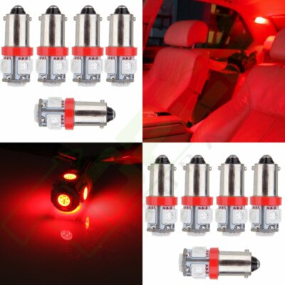10X T11 BA9S T4W 5050 5SMD LED Red Interior Light Bulbs 12V Wedge Side Lamp H6W