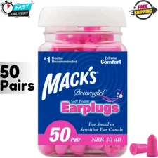 Mack's Dreamgirl Soft Foam Earplugs, Pink, Small - 30dB NRR, 33dB SNR - 50 Pairs