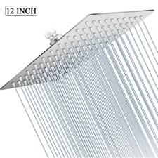 Chrome 12" Rain Shower Head High Flow Large Square Showerhead Stainless Steel