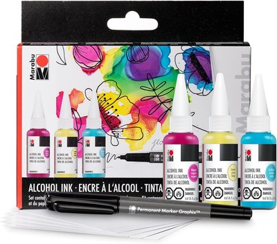 Marabu Alcohol Ink Starter Kit - 3 Color Alcohol Ink Set with Alcohol Ink Paper