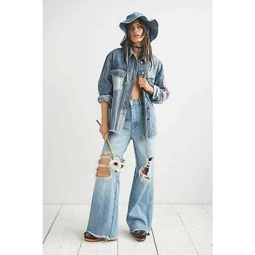 Free People We The Free Ollie Extreme Wide Leg destroyed denim jeans 25