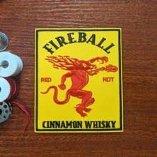 Fireball Cinnamon Whiskey Patch Red Hot Liquor Embroidered Iron On 4x3.5"