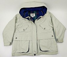 Mulberry Street Womens Jacket Sz S Tan Zip Hood Full Zip Front Navy Plaid Lining