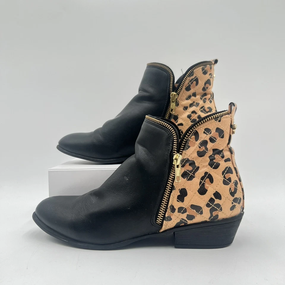 Женские сапоги Betseyville 9,5 леопардовый анималистический принт черные ботильоны на боковой молнии - Изображение 3 из 4