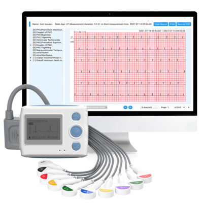EKG Gerät 12 Kanal 24 Std Langzeit EKG mit KI-Auswertung Analyse Auf PC Software