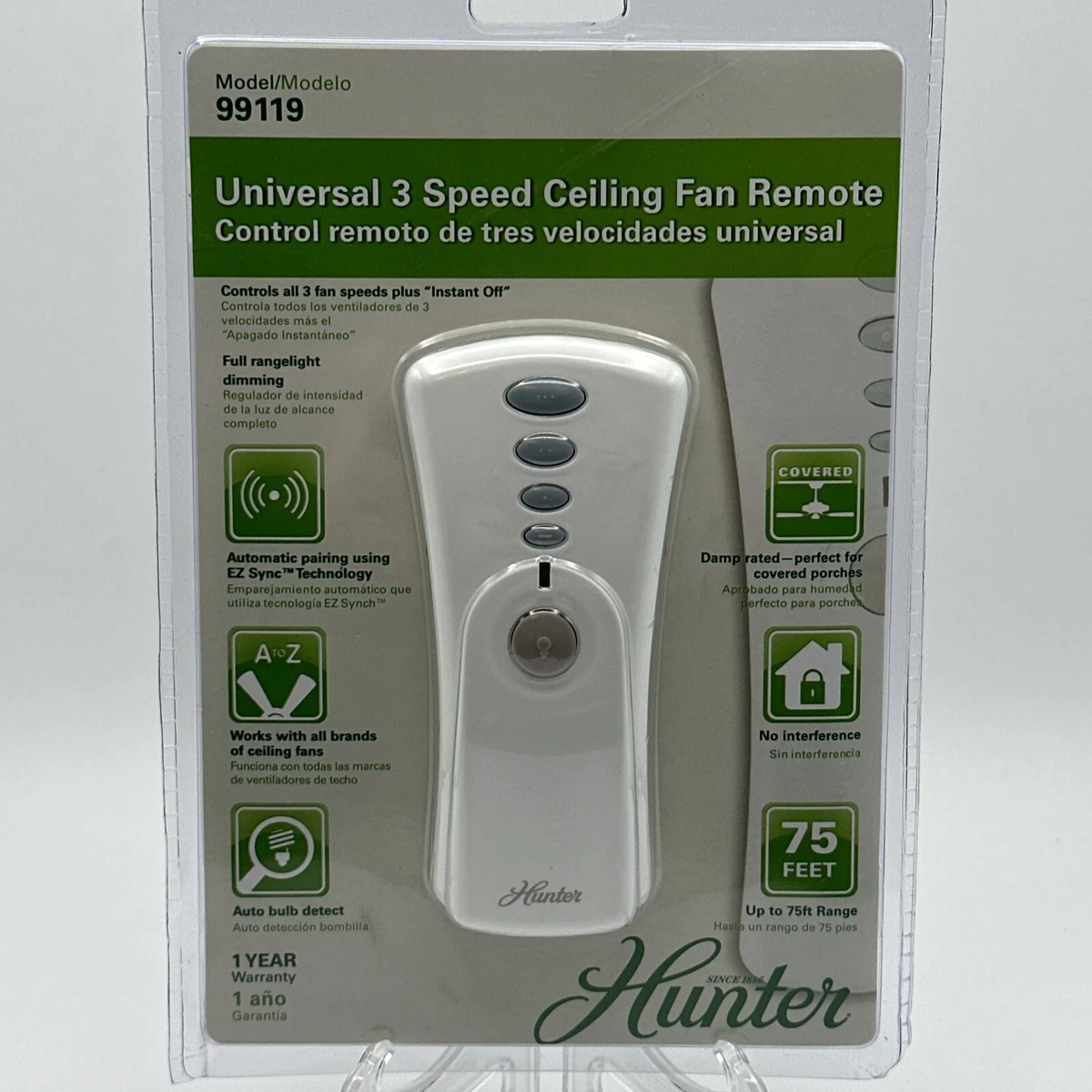 Hunter 99119 Ceiling Fan And Light Universal Remote Control Shelly