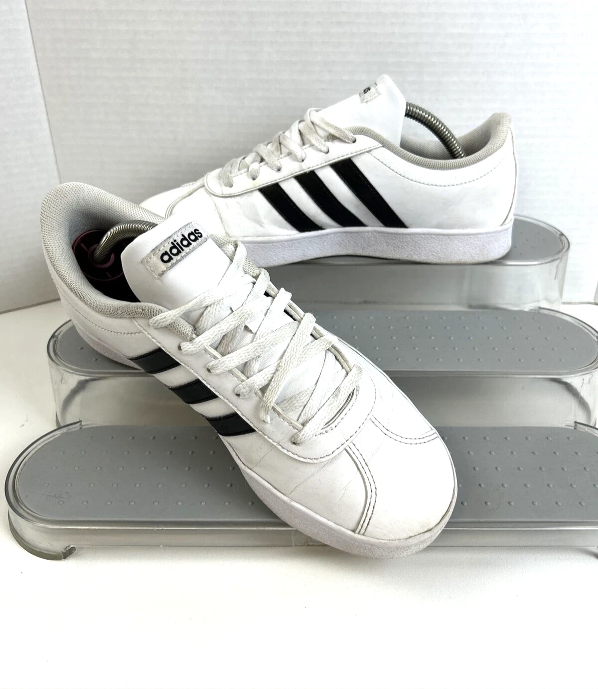 Taglia M6 W7 Adidas VI Court 2.0 unisex 789006 bianco a righe in pelle nera