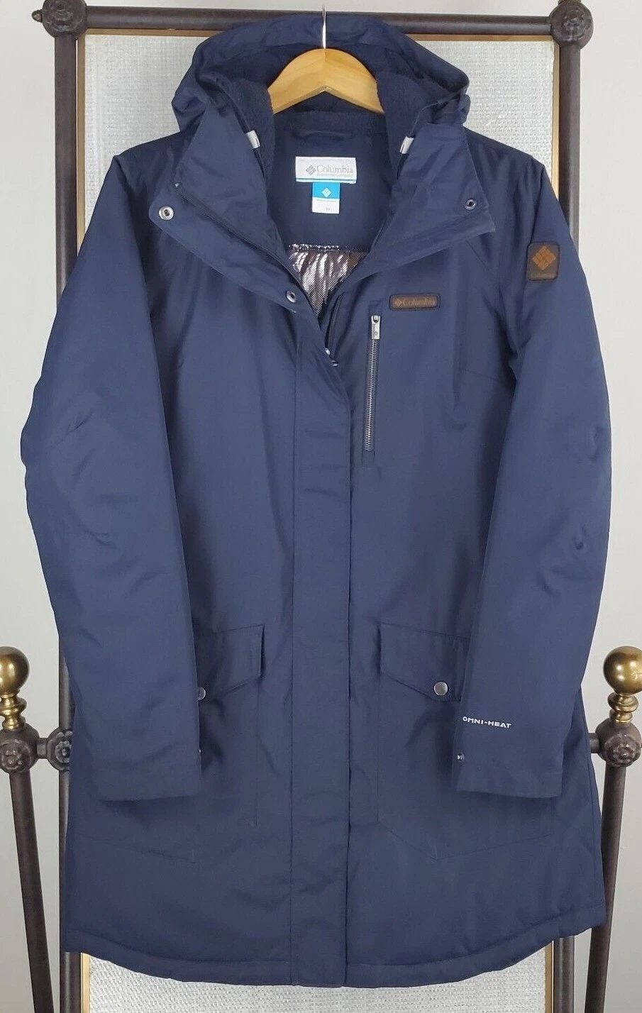 COLUMBIA Size Medium Womens Omni-Heat Hooded Navy Blue Winter Jacket Coat Parka