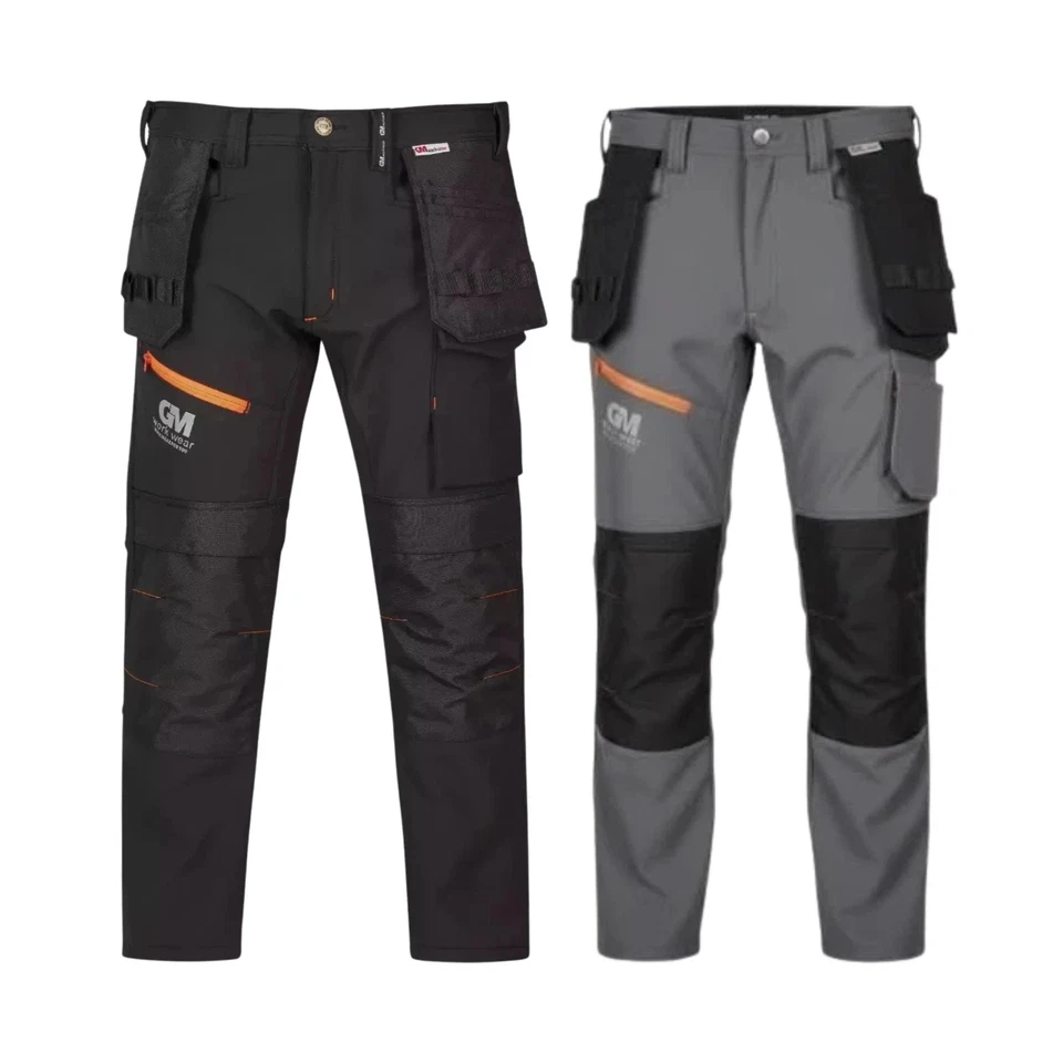 GM WORKWEAR Waterproof Softshell Work Trousers Fleece Lined Stretch Holster Knee Pad Pockets