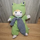 Rubens Barn Doll Frog Outfit Plush Soft Toy Ragdoll Blonde Hair Green Eyes 13"