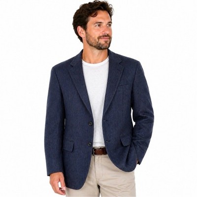 Brooks Brothers 1818 Madison Silk Linen Wool Blazer Navy Herringbone 56R Italy