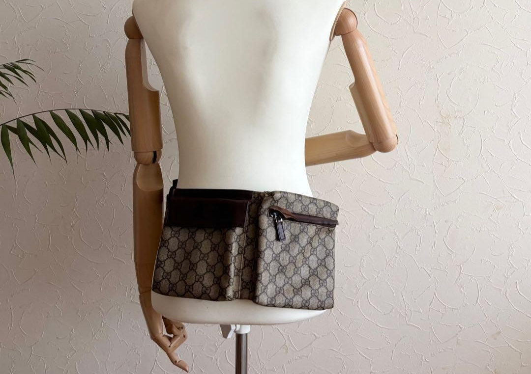 GUCCI GG Canvas Waist Pouch Shoulder Bum Bag Belt Bag Beige Brown
