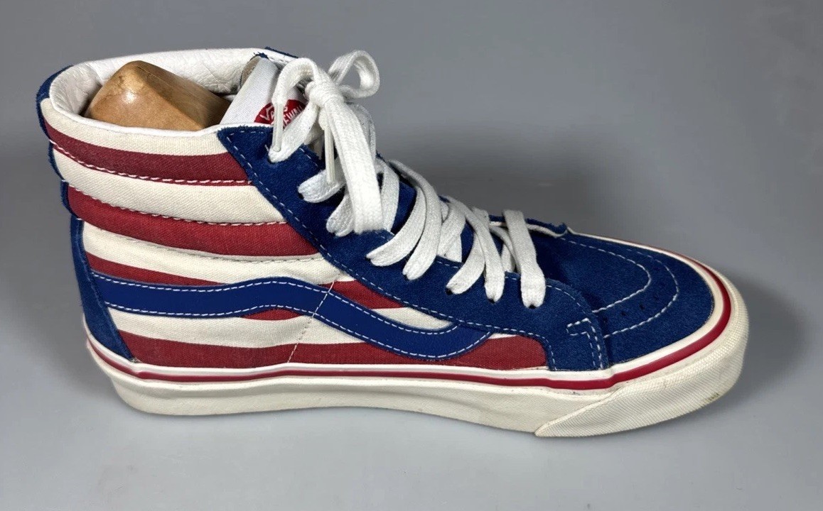 Vans Sk8 Hi 38 DX Anaheim Red White Blue Stripes Mens 6.5 Womens 8