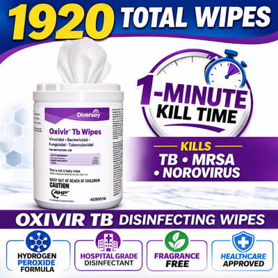 Diversey Oxivir TB Disinfectant Wipes 160/Can 12/Case Hospital Grade 4599516